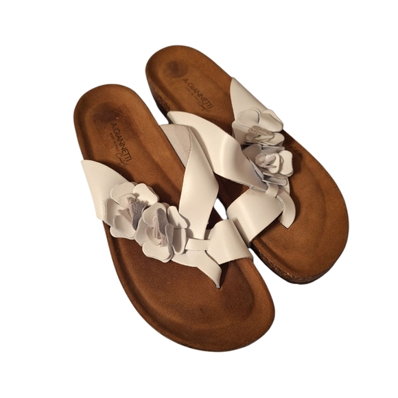 A. Giannetti Comfort Leather Flower Sandals Made in Italy Cork Wedge SEE AD - Picture 3 of 4